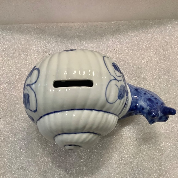 Vintage Ceramic Snail Piggy Bank Andrea by Sadek Blue Floral - Picture 7 of 10